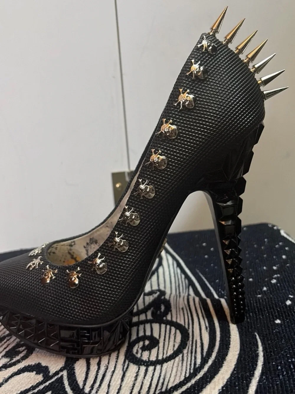 Rachel Zoe Black Platform Pumps with Silver Spike and Stud Accents